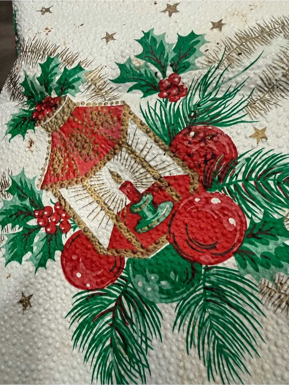 Vintage Christmas Plastic Table Cover Size  54X90 Mid-Century Kitsch Holiday